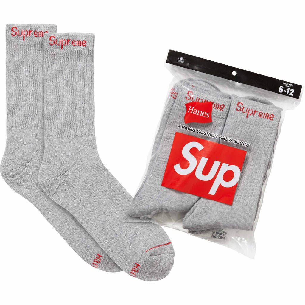 Supreme Hanes Crew Socks (4 Pack) Heather Grey
