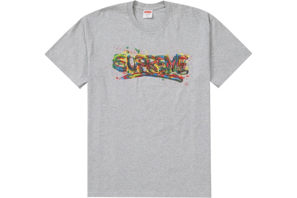 Supreme Paint Logo Tee in heather grey, size Large