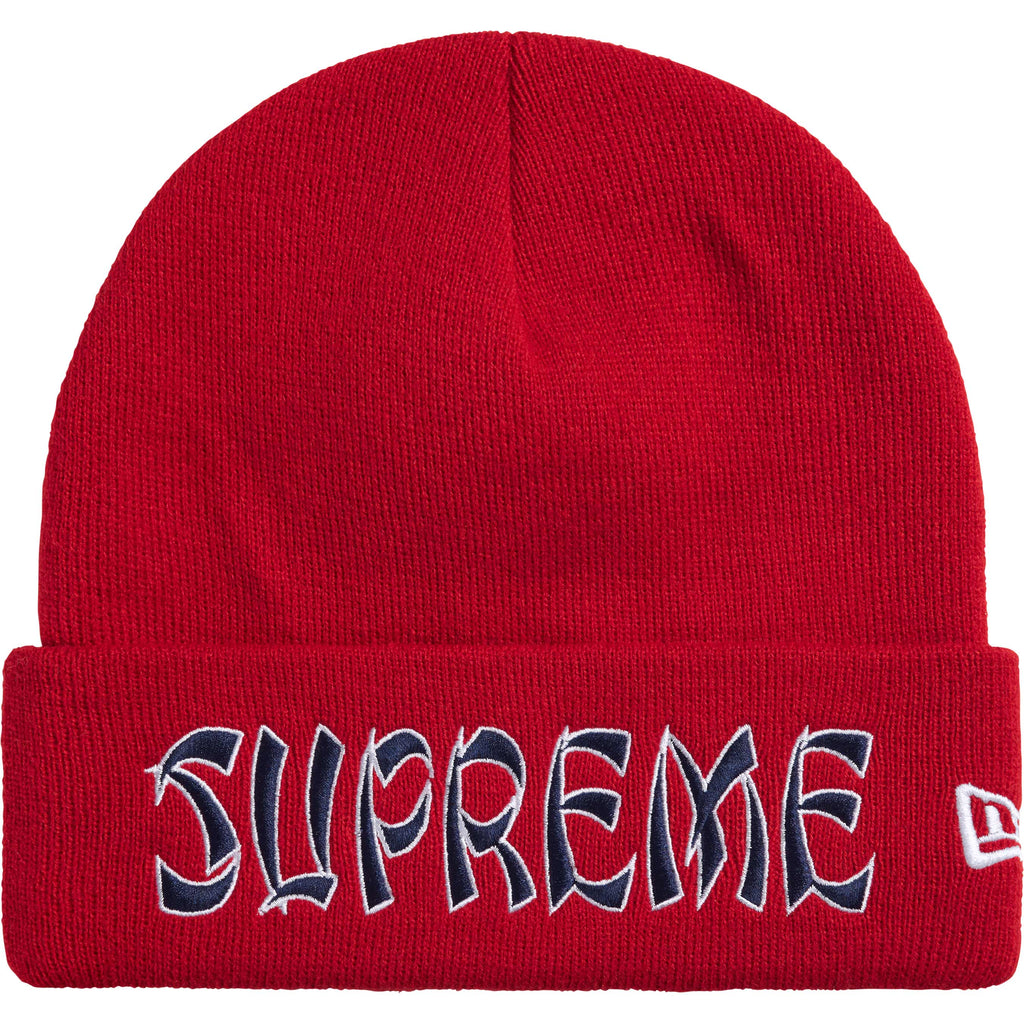 Supreme New Era Action Beanie Red front view