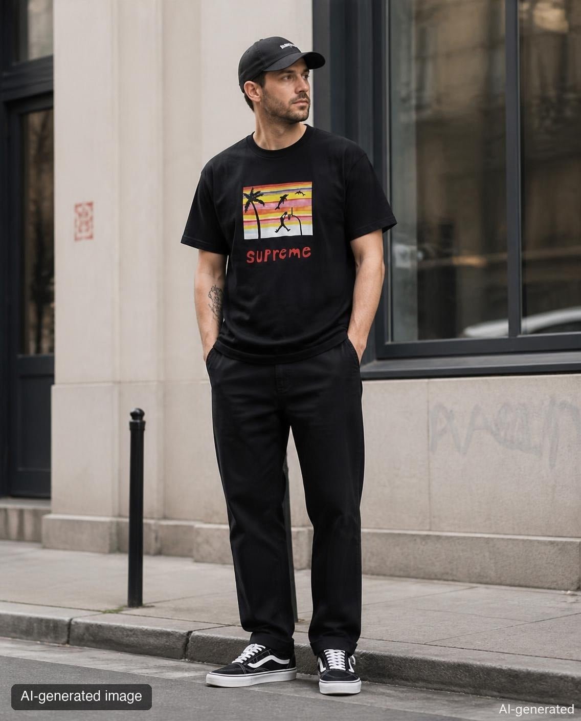 AI-generated lifestyle image of Supreme Dunk Tee
