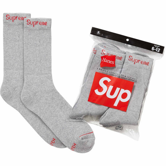 Supreme Hanes Crew Socks (4 Pack) Heather Grey