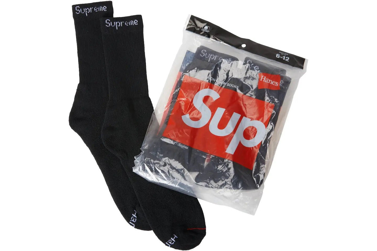 Supreme Hanes Crew Socks 4 Pack in black
