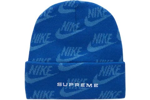 Supreme Nike Jacquard Logos Beanie in blue
