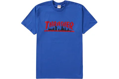 Supreme Thrasher Skyline Tee in royal, size Medium